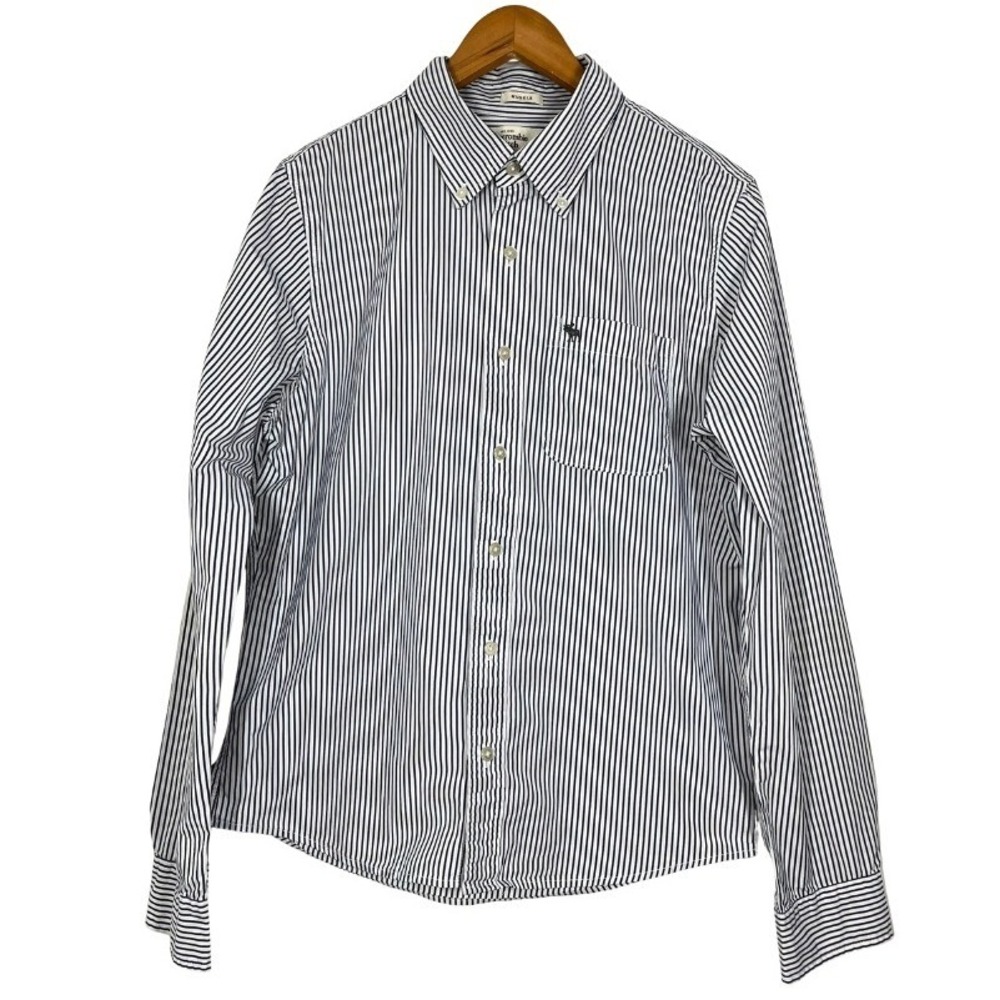 Vtg Abercrombie & Fitch Mens Muscle Striped Button Down Shirt Navy White Sz L